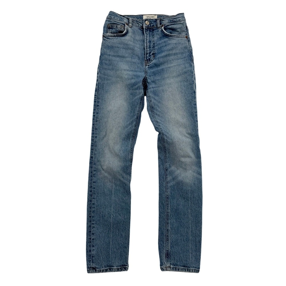 Reformation Liza Ultra High Rise Straight Jeans Womens 26 Blue Malta Good